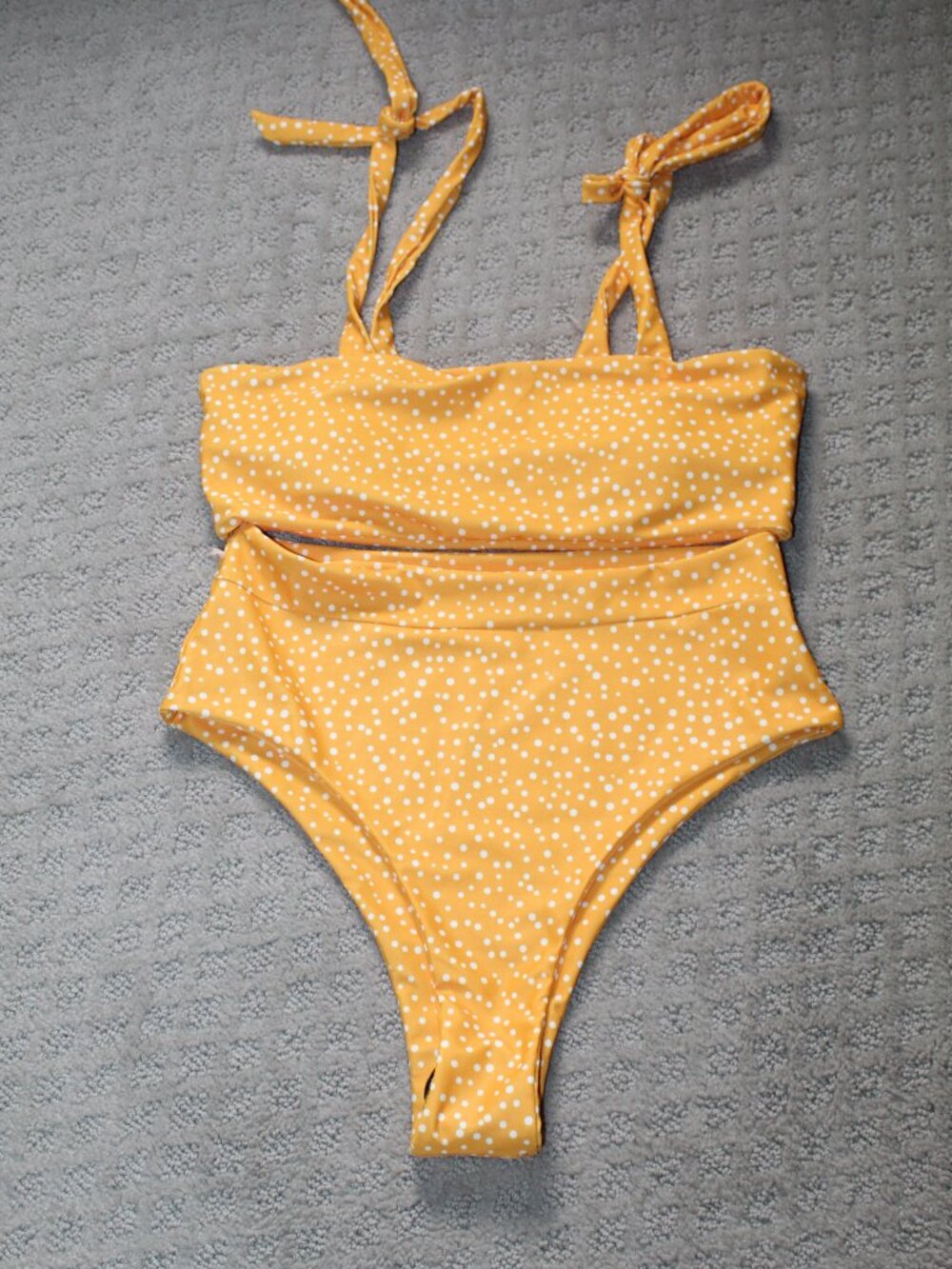 Shein Size S Yellow White Polka Dot Bikini Swimsuit Set